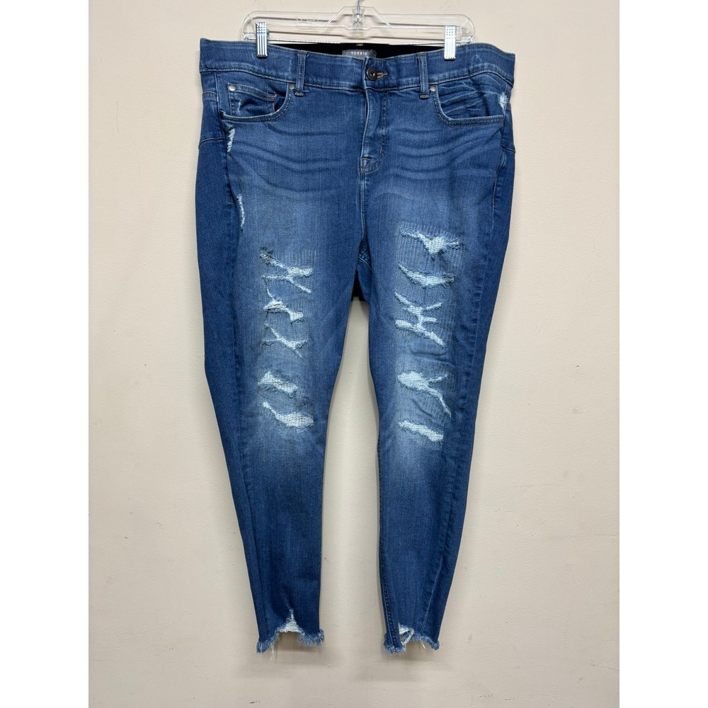 Torrid Premium‎ Stretch Distressed Skinny Jeans Size 20R Blue Raw Hem